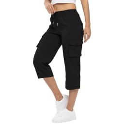 Women'S Pants 2024 Summer Fashion Pocket Design Cuffed Drawstring Casual Plain High Waist Skinny Daily Knee-Length Pants