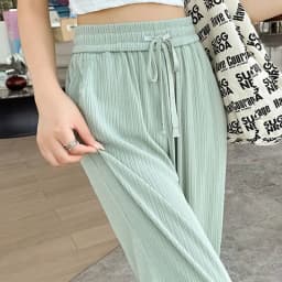 Summer Cool Ice Silk Straight Pants Women Fashion High Waist Wide Leg Trousers Female Solid Sagging Feeling Baggy Casual Pants