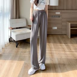 Summer Cool Ice Silk Straight Pants Women Fashion High Waist Wide Leg Trousers Female Solid Sagging Feeling Baggy Casual Pants