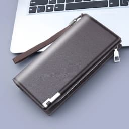 Long Clutch Men PU Material Zipper Hasp Cell Phone Bag Card Holder Coin Pocket Large Capacity Multifunctional Handbag Business