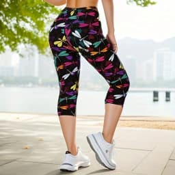 K468 New Colored Dragonfly Printed Leggings for WOMEN'S Gym Sports, Summer WOMEN'S Capris, Casual WOMEN'S Pants