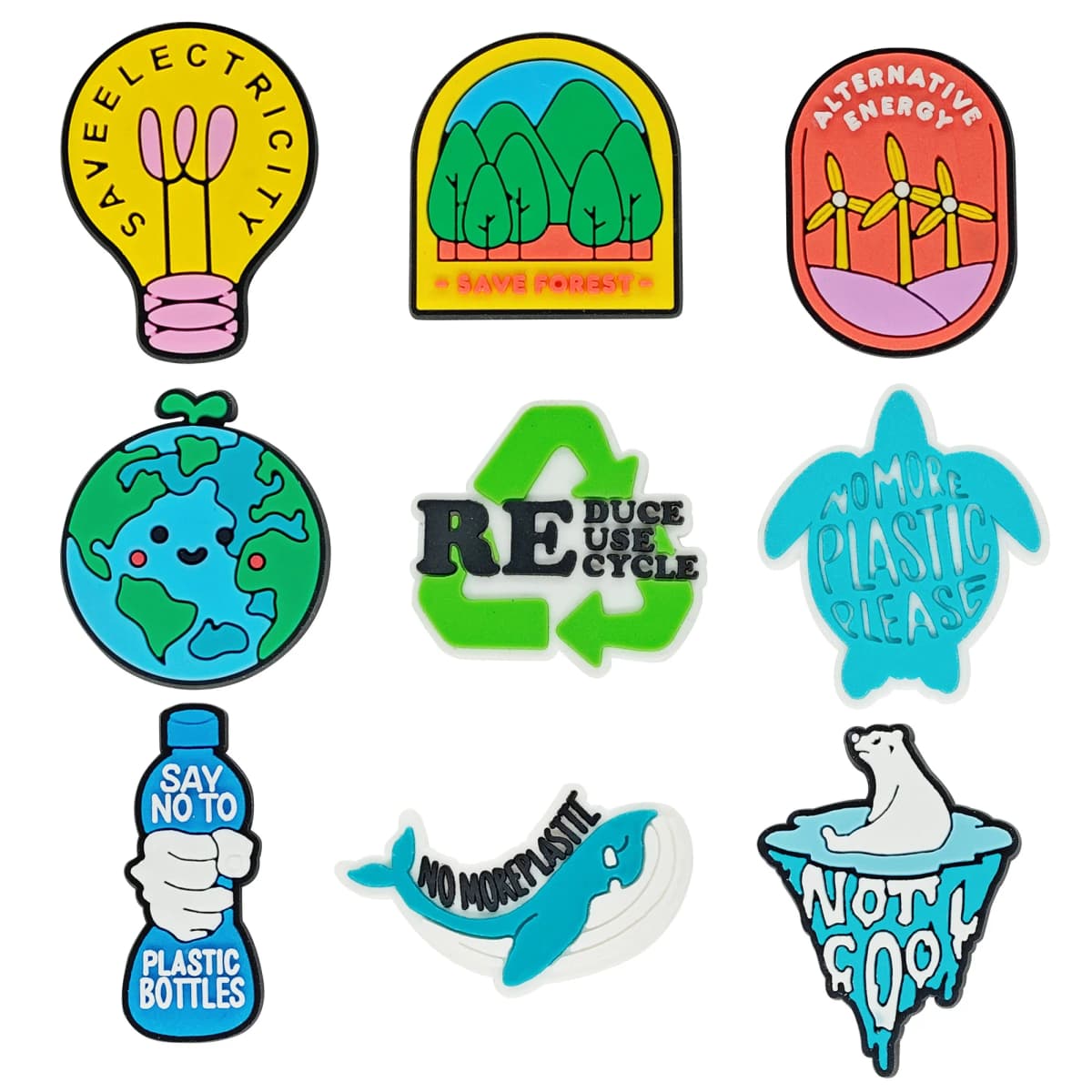 1-9pcs Reduce Reuse Recycle Save Earth Forest PVC Shoe Charms Buckle Wristbands Hole Slipper Accessories Decorations Kid Gift