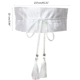 Y1UB Chinese Han Dynasty Hanfu Clothing Waistband with Tassels Wide Tie Belt with Chinese Ink Painting Flower Pattern