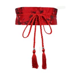 Y1UB Chinese Han Dynasty Hanfu Clothing Waistband with Tassels Wide Tie Belt with Chinese Ink Painting Flower Pattern