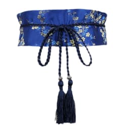 Y1UB Chinese Han Dynasty Hanfu Clothing Waistband with Tassels Wide Tie Belt with Chinese Ink Painting Flower Pattern