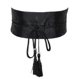 Y1UB Chinese Han Dynasty Hanfu Clothing Waistband with Tassels Wide Tie Belt with Chinese Ink Painting Flower Pattern