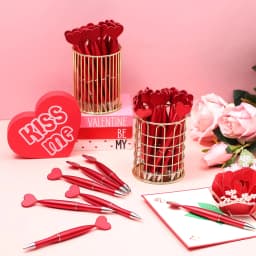 50pcs Valentine's Day Heart Shape Pens Black Gel Ink Rollerball Pens for Office School Supplies Gift Kids Ballpoint Pens