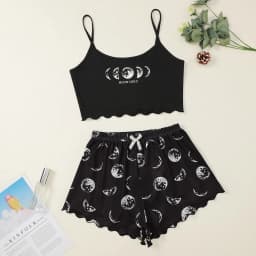 Women Pajamas Sleepwear Pajama Set Sports Camisole and Shorts Pink Black Moon and Planet Print Summer Comfortable Casual Suit