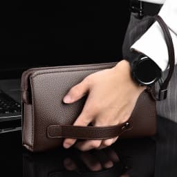 New Men's Clutch Purse High End PU Leather Long Wallet Large Capacity Multi Card Slot Wrist Bag Password Anti-Theft Phone Bag