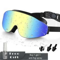 Kids Polarized Swim Goggles for Age 4-16, with Antifog Spray, Nose Clip Earplug, Swimming Wide View Anti-Fog No Leaking Glasses