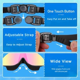 Kids Polarized Swim Goggles for Age 4-16, with Antifog Spray, Nose Clip Earplug, Swimming Wide View Anti-Fog No Leaking Glasses