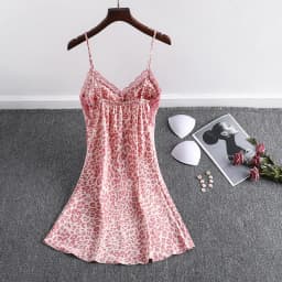 Lace Women's Nightdress Girl Leopard Print Sleepwear Silk Pijama Sling Nightwear Homewear