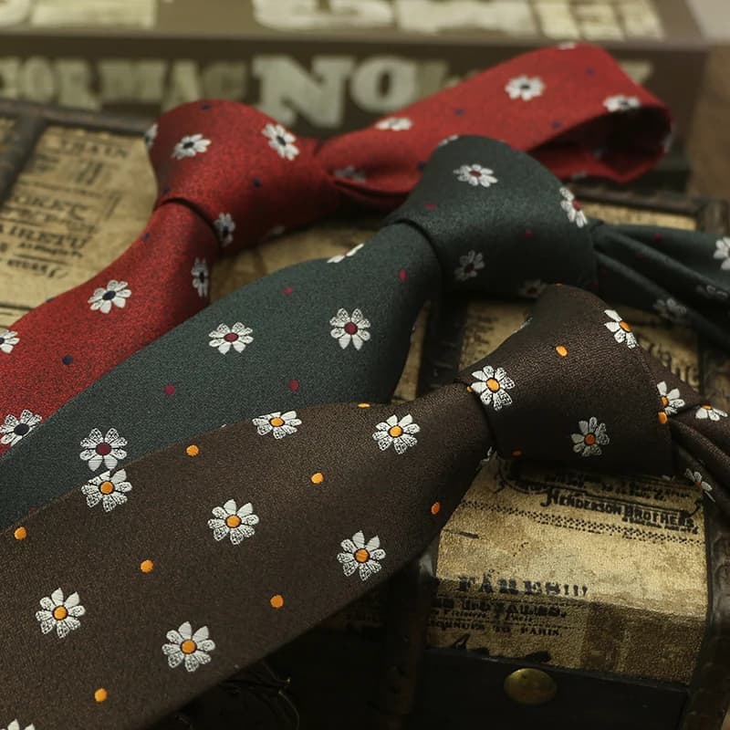 8cm Width Luxurious Floral Neckties For Men Polyester Woven Brown Green Neck Ties Elegant Suit Accessories Skinny Casual Cravat