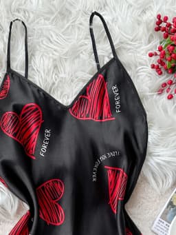 Valentine's Day Red Lip Print Satin Slip Nightdress V Neck Backless Mini Sleep Dress Women's Sleepwear Dresses