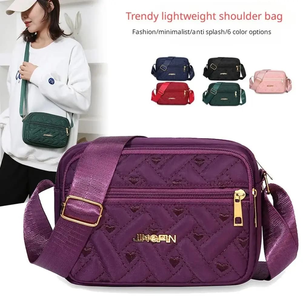 New Fashion Embroidery Women Nylon Square Handbags Lady's Shoulder Cross Body Female Casual Women's Zipper Handbag