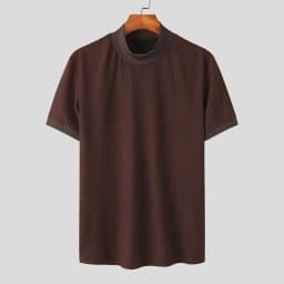 New Summer Fashion Tight T-shirt Casual Streetwear Textured High-neck Solid Color Short-sleeved Bottoming Tees Korean Style Tops