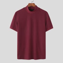 New Summer Fashion Tight T-shirt Casual Streetwear Textured High-neck Solid Color Short-sleeved Bottoming Tees Korean Style Tops
