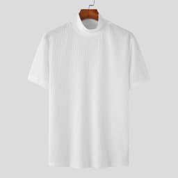 New Summer Fashion Tight T-shirt Casual Streetwear Textured High-neck Solid Color Short-sleeved Bottoming Tees Korean Style Tops