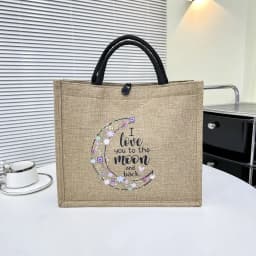 Letter Print Linen Tote Bag Casual Reusable Large Capacity Lunch Bag Top Handle Shopping Bag