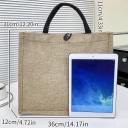 Letter Print Linen Tote Bag Casual Reusable Large Capacity Lunch Bag Top Handle Shopping Bag