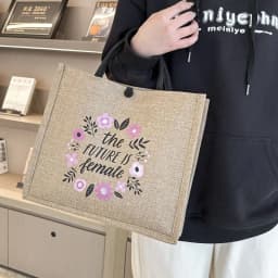 Letter Print Linen Tote Bag Casual Reusable Large Capacity Lunch Bag Top Handle Shopping Bag