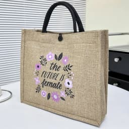 Letter Print Linen Tote Bag Casual Reusable Large Capacity Lunch Bag Top Handle Shopping Bag