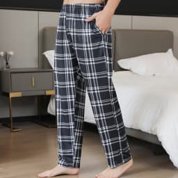 Men's spring and autumn checkered printed casual oversized thin pajamas and pants with pockets available in various colors
