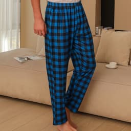 Men's spring and autumn checkered printed casual oversized thin pajamas and pants with pockets available in various colors