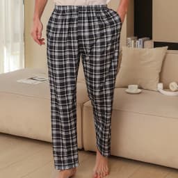 Men's spring and autumn checkered printed casual oversized thin pajamas and pants with pockets available in various colors