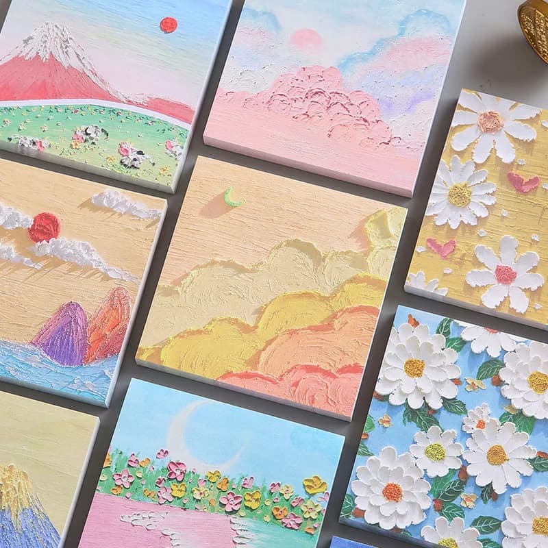 Landscape Oil Painting Sticky Notes Can Be Torn Note Book With Sticky Message Stereo Instagram High Appearance Level Cute Girl N