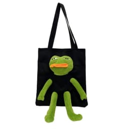 Canvas Shoulder Bags Fashion Anime Cartoon Shopping Bag Stuffed Sad Frog Cute Crossbody Bag Women