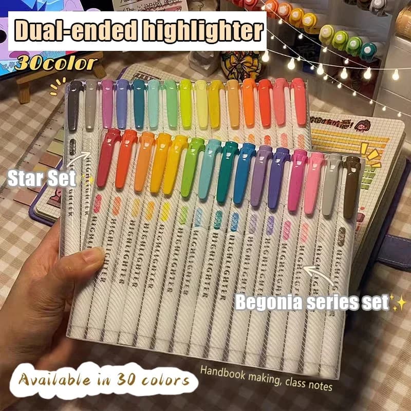 5/15/25 Colors Double Headed Highlighter Pen Set Fluorescent Drawing Markers Highlighters Pens Art Cute Pastel Stationery
