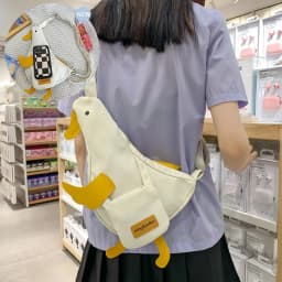 Beige and White New Cute Duck Shape Canvas Bag Student Chest Bag Shoulder Bag Trend Funny Cartoon Crossbody Bag 1 Outfit