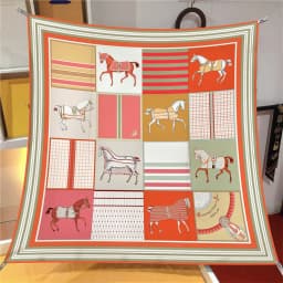 90cm Classic Checkered Horse Brand Square Scarf Women Twill Silk Scarf Shawl Hijab Luxury Bandana Foulard Neckerchief Head Scarf