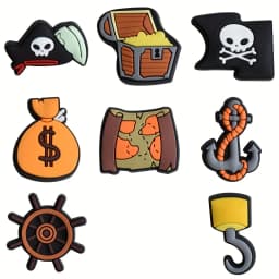8pcs shoe charms with pirate and treasure map patterns, shoe decoration charms in a sporty style, fun for croc jib