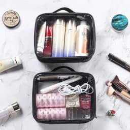 Clear Makeup Bag with Zippers Transparent Makeup Organizer Cosmetic Makeup Bags for Vacation Business Trip Airport Toiletry Bag