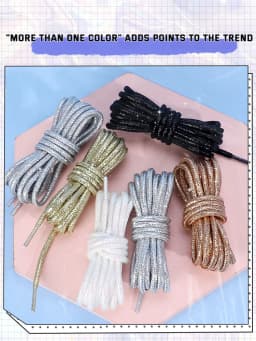 Round Glitter Shoelaces of Sneaker Trendy Bright White Colorful Lurex Shoelaces White Casual Sports Leather Running Shoes Laces