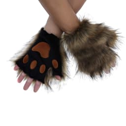 Wolf Paw Gloves Faux Fur Cat Fingerless Mittens Winter Warm Cosplay Halloween Fancy Party Costume Accessories
