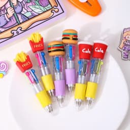 10Pcs/Lot Cute Hamburg French Fries Mini Four Color Ballpoint Pen Cartoon Food Pizza Cola 4 Color Pens School Office Supplies
