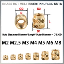 100-300Pcs M2 M2.5 M3 M4 M5 M6 M8 Heat Set Threaded Insert Brass Nut Hot Melt Knurled Inserts Double Twill Embedment Copper Nuts