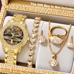6PCS Women Watch Luxury Elegant Alloy Watch Crystal Wristwatch For Ladies Gift Quartz Watch Alloy Rhinestone Bracelet Montre