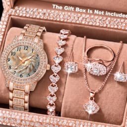 6PCS Women Watch Luxury Elegant Alloy Watch Crystal Wristwatch For Ladies Gift Quartz Watch Alloy Rhinestone Bracelet Montre