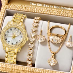 6PCS Women Watch Luxury Elegant Alloy Watch Crystal Wristwatch For Ladies Gift Quartz Watch Alloy Rhinestone Bracelet Montre