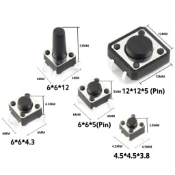 125PCS Assorted Micro Push Button Tact Switch Kit - 25 Types, Including Reset & Mini Leaf Switches, SMD/DIP 2*4 3*6 4*4 6*6