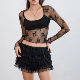 Women's Elegant Sexy Lace Shorts, Ruffled Layered Elastic Waist Lace Short Pants Bloomers Streetwear