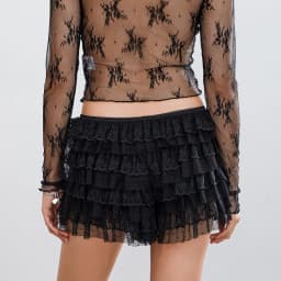 Women's Elegant Sexy Lace Shorts, Ruffled Layered Elastic Waist Lace Short Pants Bloomers Streetwear