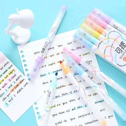 Set of 6 Colors Kawaii Erasable Highlighters Double Headed Note Taking Underlining 4mm Thick Markers Fluorescent Note Pens