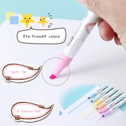 Set of 6 Colors Kawaii Erasable Highlighters Double Headed Note Taking Underlining 4mm Thick Markers Fluorescent Note Pens