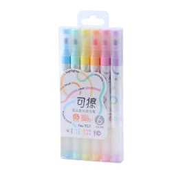 Set of 6 Colors Kawaii Erasable Highlighters Double Headed Note Taking Underlining 4mm Thick Markers Fluorescent Note Pens