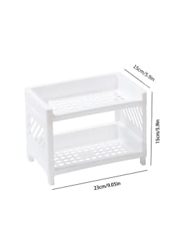1PC PP Desktop Double Layer Storage Rack Rectangular White Organizing Student Desk Office Cosmetics Stationery